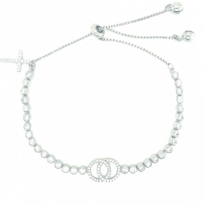 Faith Sterling Silver Sterling Silver Rubover CZ Link with Double CZ Circle & CZ Cross Charm Bracelet 12+8cm