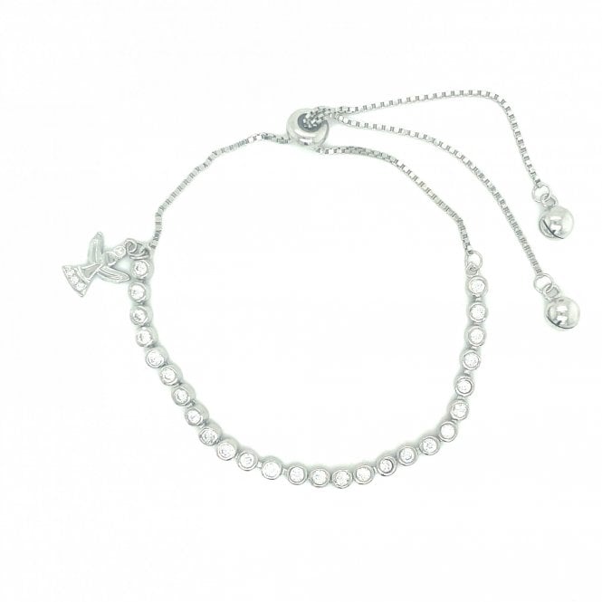 Faith Sterling Silver Sterling Silver Rubover CZ with Angel Charm Bracelet 12+8cm
