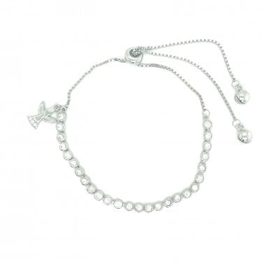Sterling Silver Rubover CZ with Angel Charm Bracelet 12+8cm
