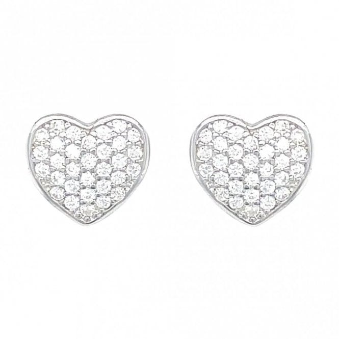 Faith Sterling Silver Sterling Silver Rubover Edge Pave CZ Heart Stud Earrings 7x8mm