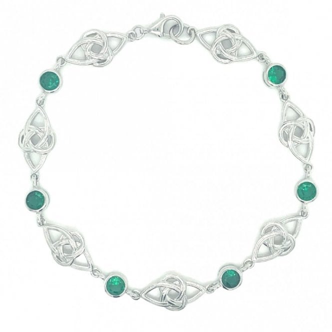 Faith Sterling Silver Sterling Silver Rubover Green CZ Celtic Design Bracelet 18cm