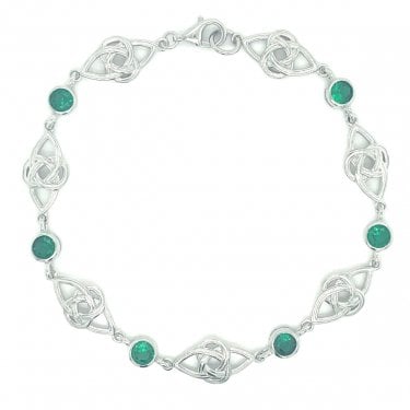 Sterling Silver Rubover Green CZ Celtic Design Bracelet 18cm