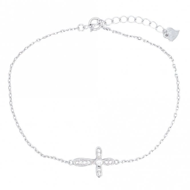 Faith Sterling Silver Sterling Silver Rubover Pave CZ Sideways Cross Bracelet 18+3.5cm
