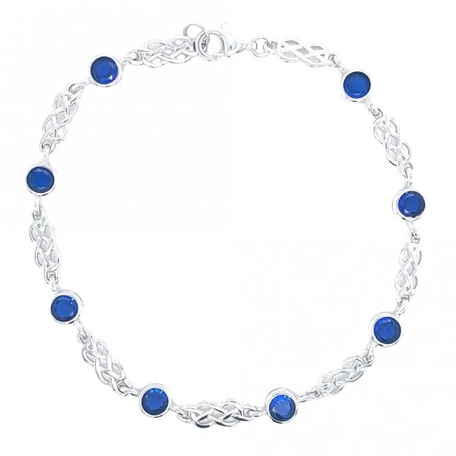 Faith Sterling Silver Sterling Silver September Birthstone CZ Celtic Design Bracelet 5x5mm, 18cm