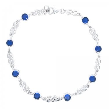 Sterling Silver September Birthstone CZ Celtic Design Bracelet 5x5mm, 18cm
