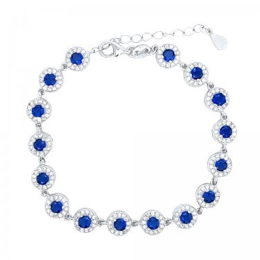 Sterling Silver September Birthstone CZ Halo Bracelet 7x7mm, 16.5+3.5cm