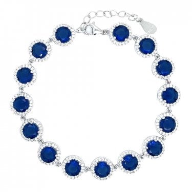 Sterling Silver September Birthstone CZ Halo Bracelet 9x9mm, 16.5+3cm