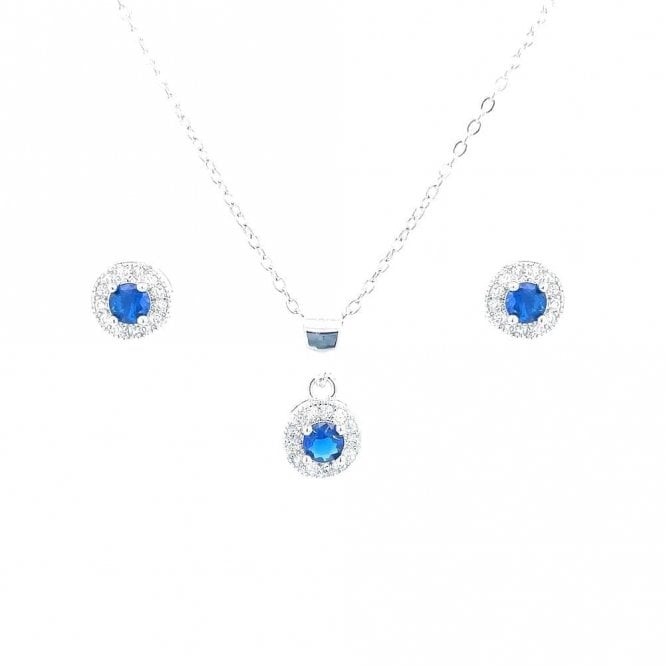 Faith Sterling Silver Sterling Silver September Birthstone CZ Halo Necklace & Earrings Set 7x7mm, 16-18
