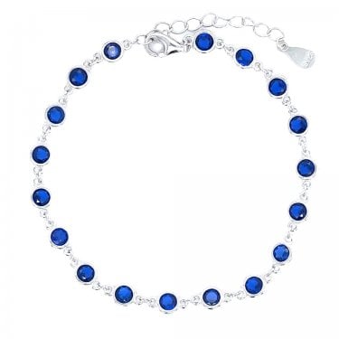 Sterling Silver September Birthstone CZ Rubover Bracelet 4x4mm, 15.5+3.5cm