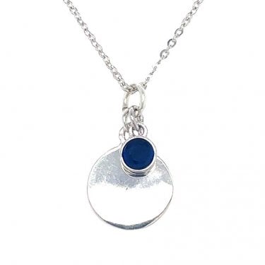 Sterling Silver September Birthstone Plain Disc Necklace 19x11mm, 16-18"