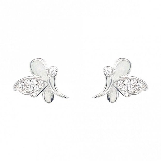 Faith Sterling Silver Sterling Silver Side-view CZ Butterfly Stud Earrings 8x9mm