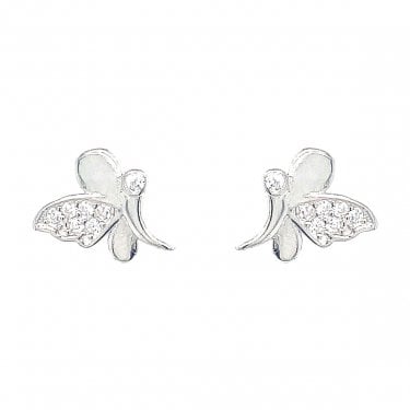 Sterling Silver Side-view CZ Butterfly Stud Earrings 8x9mm