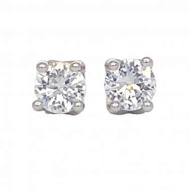 Sterling Silver Single CZ Claw Set Round 4x4mm Stud Earring