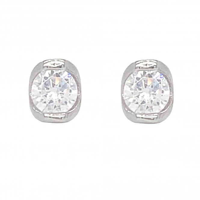 Faith Sterling Silver Sterling Silver Single CZ Rubover Set Round 5x5mm Stud Earring