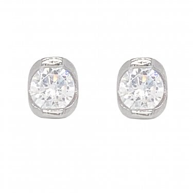Sterling Silver Single CZ Rubover Set Round 5x5mm Stud Earring