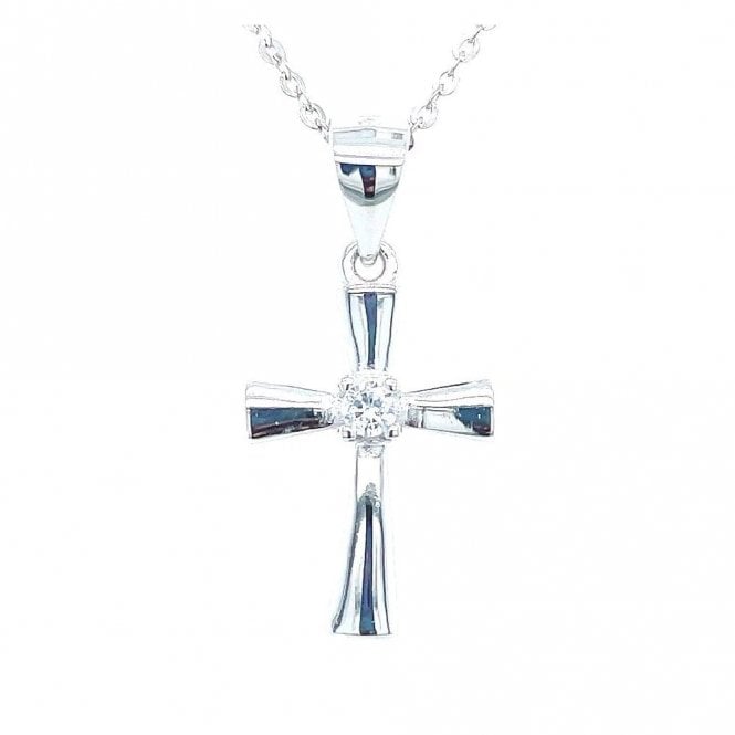 Faith Sterling Silver Sterling Silver Single Stone Cross with Trumpet Edges Necklace 17x12mm, 16-18