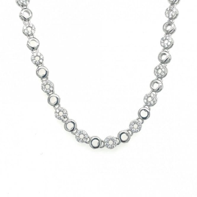 Faith Sterling Silver Sterling Silver Small CZ Circle and Plain Link Necklace 31.5cm + 3cm