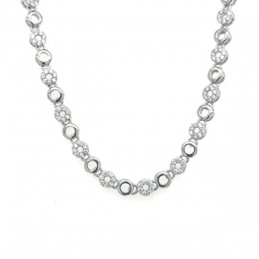 Sterling Silver Small CZ Circle and Plain Link Necklace 31.5cm + 3cm