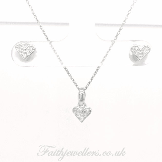 Faith Sterling Silver Sterling Silver Small Pave Rubover Edge Heart Pendant & Stud Earrings 6x6mm