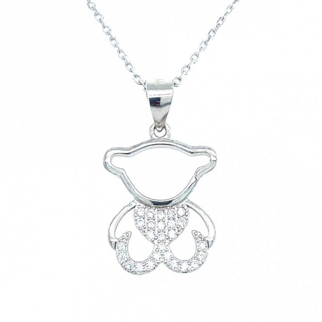 Faith Sterling Silver Sterling Silver Teddy Outline CZ Tummy & Feet Necklace 16x14mm, 16-18