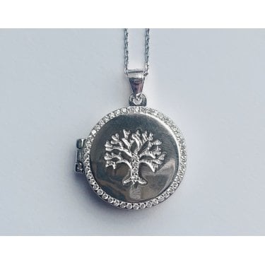 Sterling Silver Tree of Life with Stone Set Edge 20 x 20mm Locket & 18" Chain