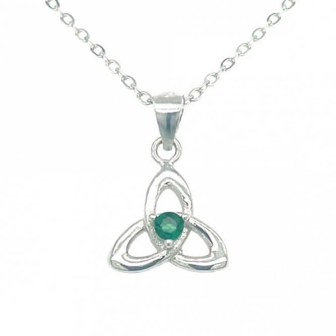 Faith Sterling Silver Sterling Silver Trinity Knot with Green Stone Necklace 10x10mm, 16-18