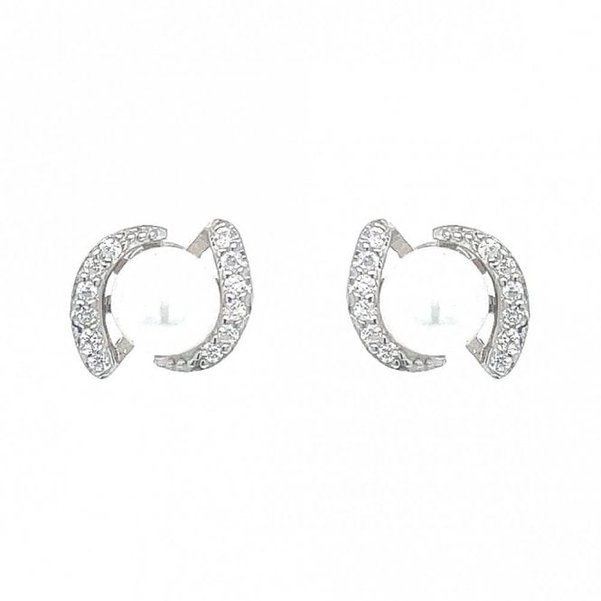 Faith Sterling Silver Sterling Silver Twist CZ Fancy Pearl Stud Earrings 8x10mm