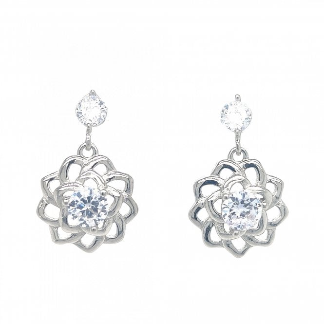 Faith Sterling Silver  Stud with Open Petals CZ Centre Flower Drop Earrings 2 x 1.2cm 