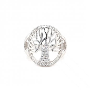 Faith Sterling Silver Tree of Life with CZ Trunk & Surround Ring