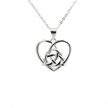 Faith Sterling Silver Trinity Knot Inside Heart Necklace 1.8 x 1.6cm, 16-18"