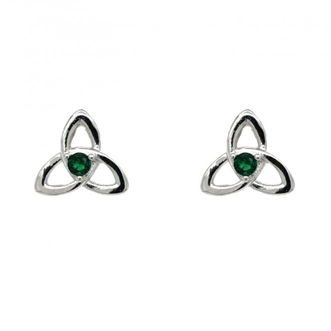 Faith Sterling Silver  Trinity Knot with Green CZ Stud Earrings 1 x 1cm 