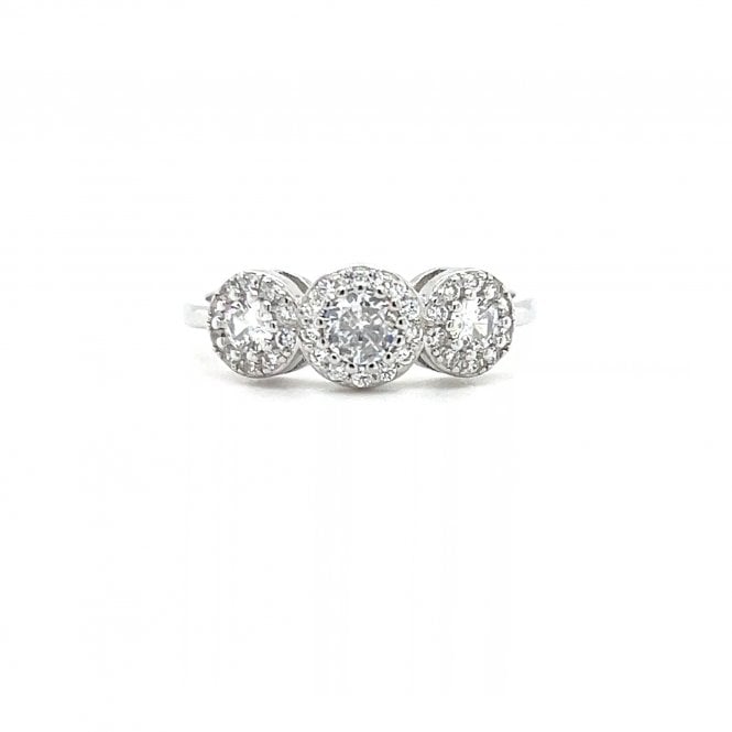 Faith Sterling Silver  Triple Stone CZ Halo Ring