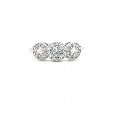 Faith Sterling Silver Triple Stone CZ Halo Ring