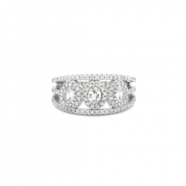 Faith Sterling Silver Triple Stone CZ Halo with Triple Band Ring