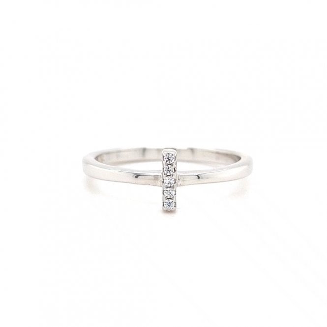 Faith Sterling Silver  Vertical CZ Line Cross Plain Band Ring