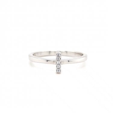 Faith Sterling Silver Vertical CZ Line Cross Plain Band Ring