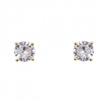 Faith Yellow Gold Sterling Silver 4 Claw Round CZ Stud Earrings 0.7 x 0.7cm