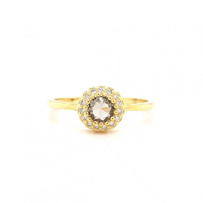 Faith Yellow Gold Sterling Silver  Beaded Claw Round CZ Centre with CZ Halo Ring