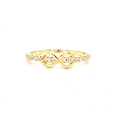 Faith Yellow Gold Sterling Silver CZ Band with Plain Entwinted Infinity Ring