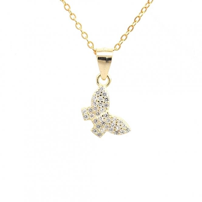 Faith Yellow Gold Sterling Silver  CZ Butterfly Necklace 0.7 x 1cm, 16-18