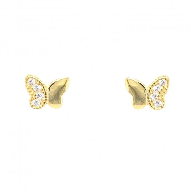 Faith Yellow Gold Sterling Silver  CZ Butterfly Stud Earrings 0.6 x 0.5cm 