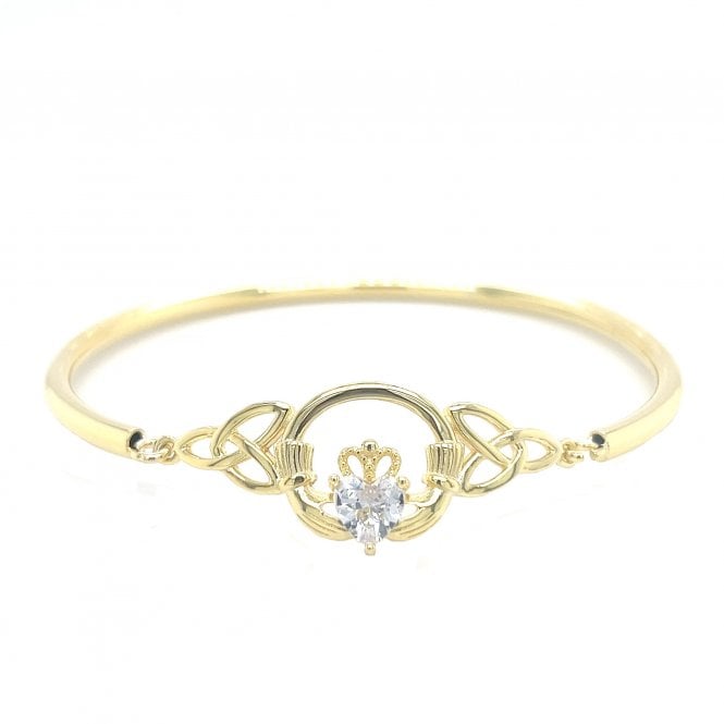 Faith Yellow Gold Sterling Silver  CZ Claddagh Bangle 3.5 x 1.4cm, 6 x 5.2cm