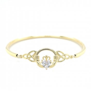 Faith Yellow Gold Sterling Silver CZ Claddagh Bangle 3.5 x 1.4cm, 6 x 5.2cm