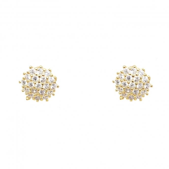 Faith Yellow Gold Sterling Silver  CZ Claw Set Flower Cluster Stud Earrings 0.7 x 0.7cm