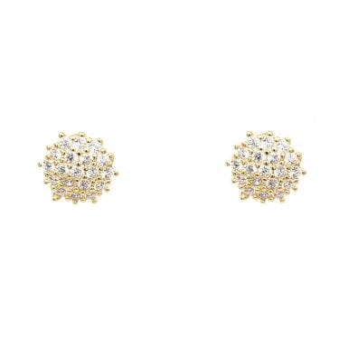 Faith Yellow Gold Sterling Silver CZ Claw Set Flower Cluster Stud Earrings 0.7 x 0.7cm