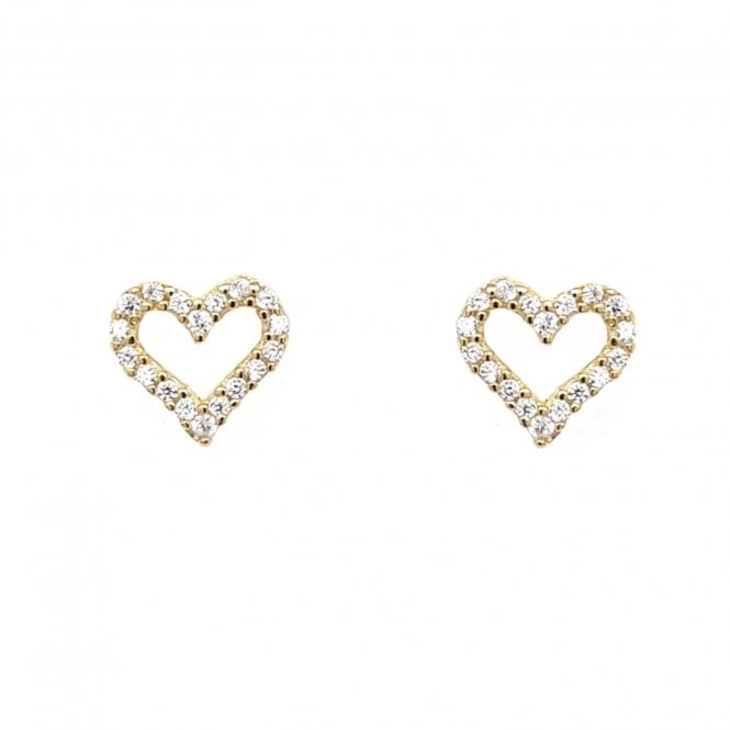 Faith Yellow Gold Sterling Silver  CZ Claw Set Open Heart Stud Earrings 0.8 x 0.8cm 