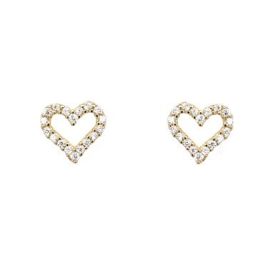 Faith Yellow Gold Sterling Silver CZ Claw Set Open Heart Stud Earrings 0.8 x 0.8cm 