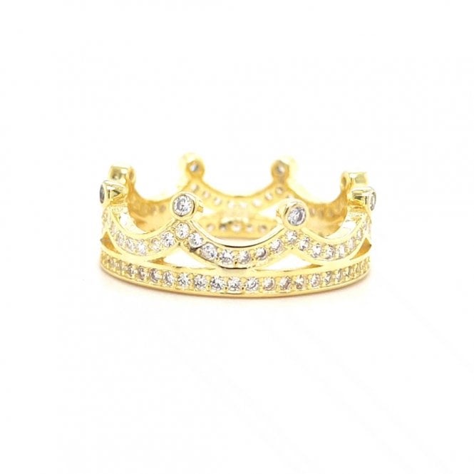Faith Yellow Gold Sterling Silver  CZ Crown Ring