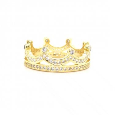 Faith Yellow Gold Sterling Silver CZ Crown Ring