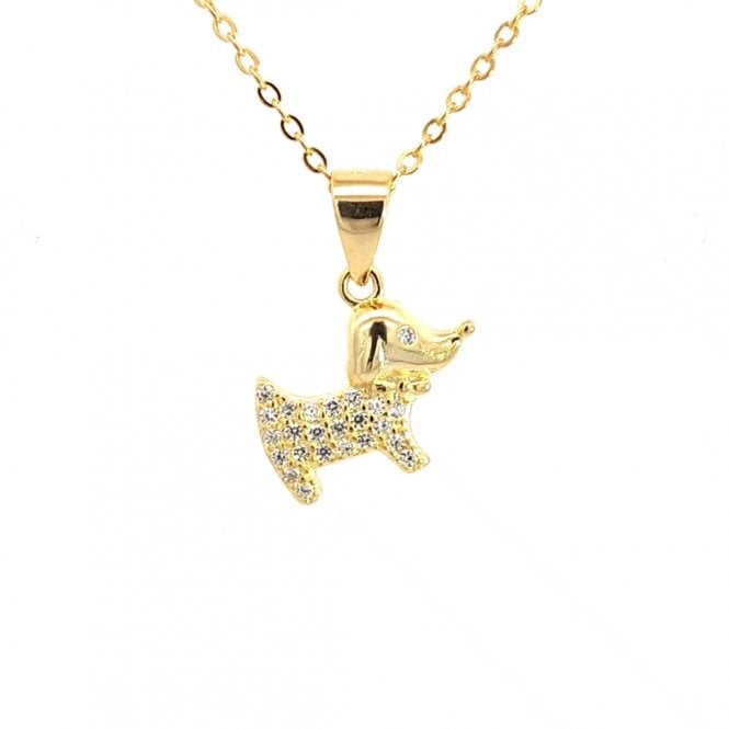 Faith Yellow Gold Sterling Silver  CZ Dog with Bowtie Necklace 1.3 x 1cm, 16-18